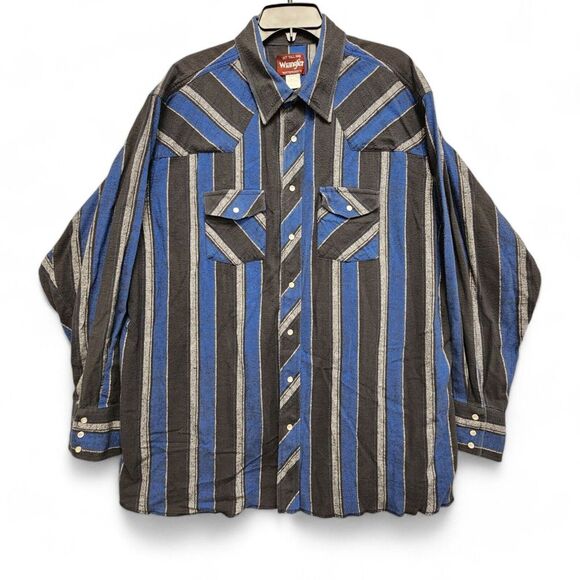 Vintage Wrangler Western Flannel Shirt Mens 3XL Tall (Fits as 2XL)‎ Pearl Snap - Picture 1 of 12